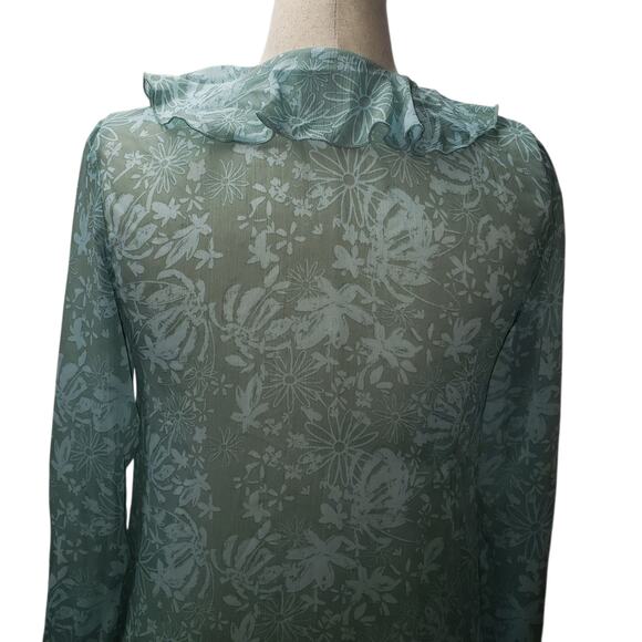 Wild Fable Sheer Floral Kimono Cardigan Light Blue, Ruffle Tie Front, Size Small - Picture 5 of 11